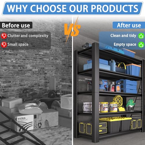 5-Tier Heavy Duty Metal Storage Shelving, 3000 LBS Capacity, 76" H x 60" W x 24" D, Adjustable Steel Shelves M996948