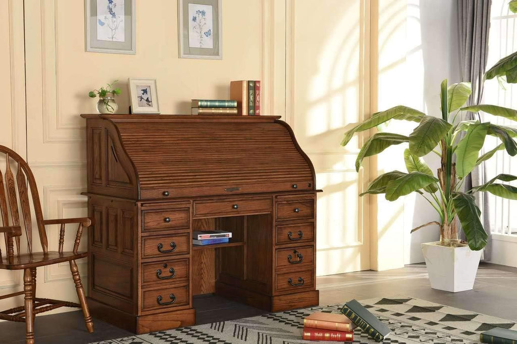 54 Inch Solid Oak Wood Roll Top Desk X74485