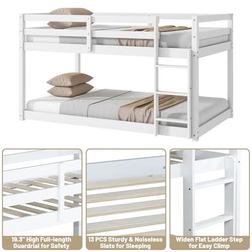 Twin Over Twin Wood Bunk Bed with Ladder Guardrails J34987