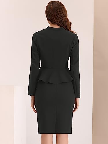 Collarless Peplum Blazer Formal Pencil Skirt Suit D754