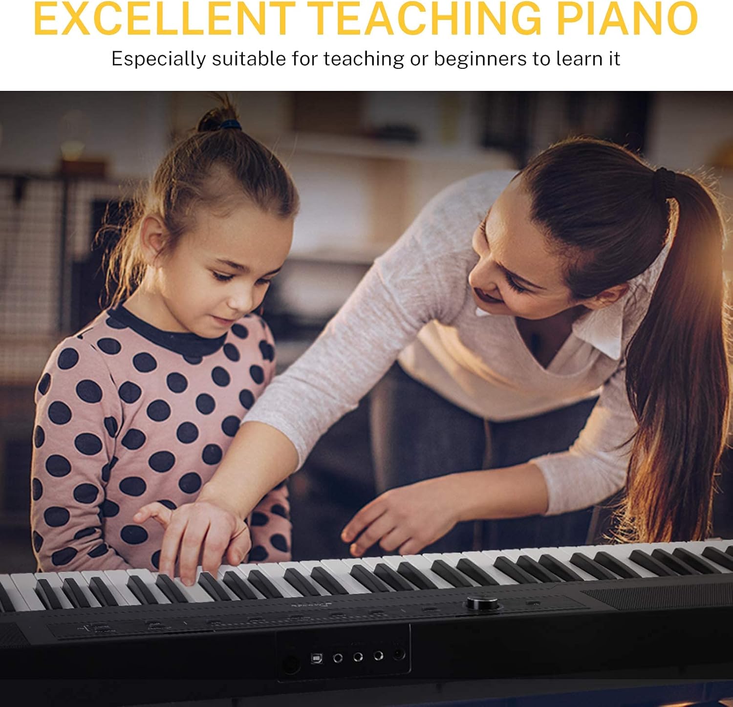 88 Key Semi Weighted Portable Digital Piano with Stand, Sustain Pedal, 20W Built in Speakers, 10 Voices, Headphone Output, Bluetooth MIDI Electric Keyboard J580