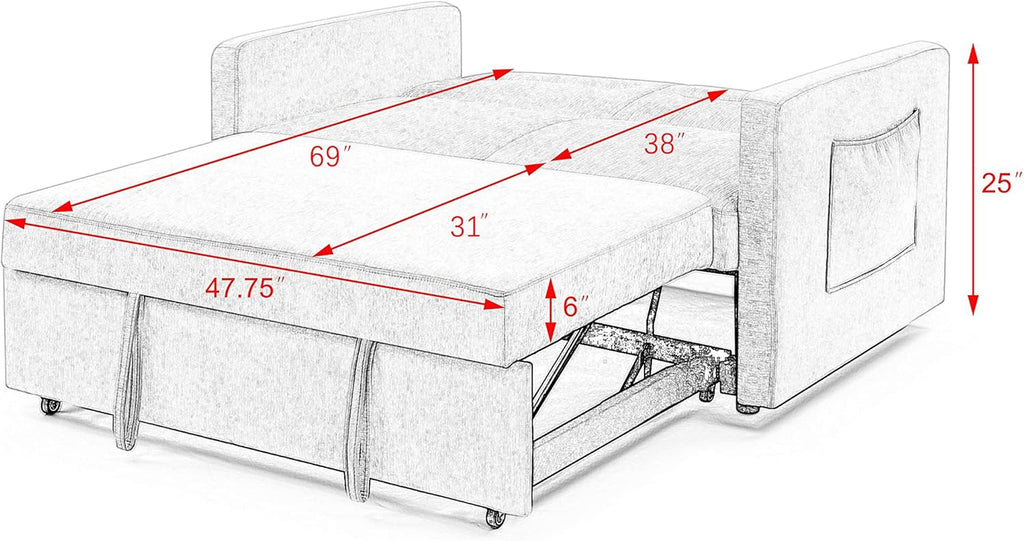 Beige Velvet 3 in 1 Convertible Sleeper Sofa P798
