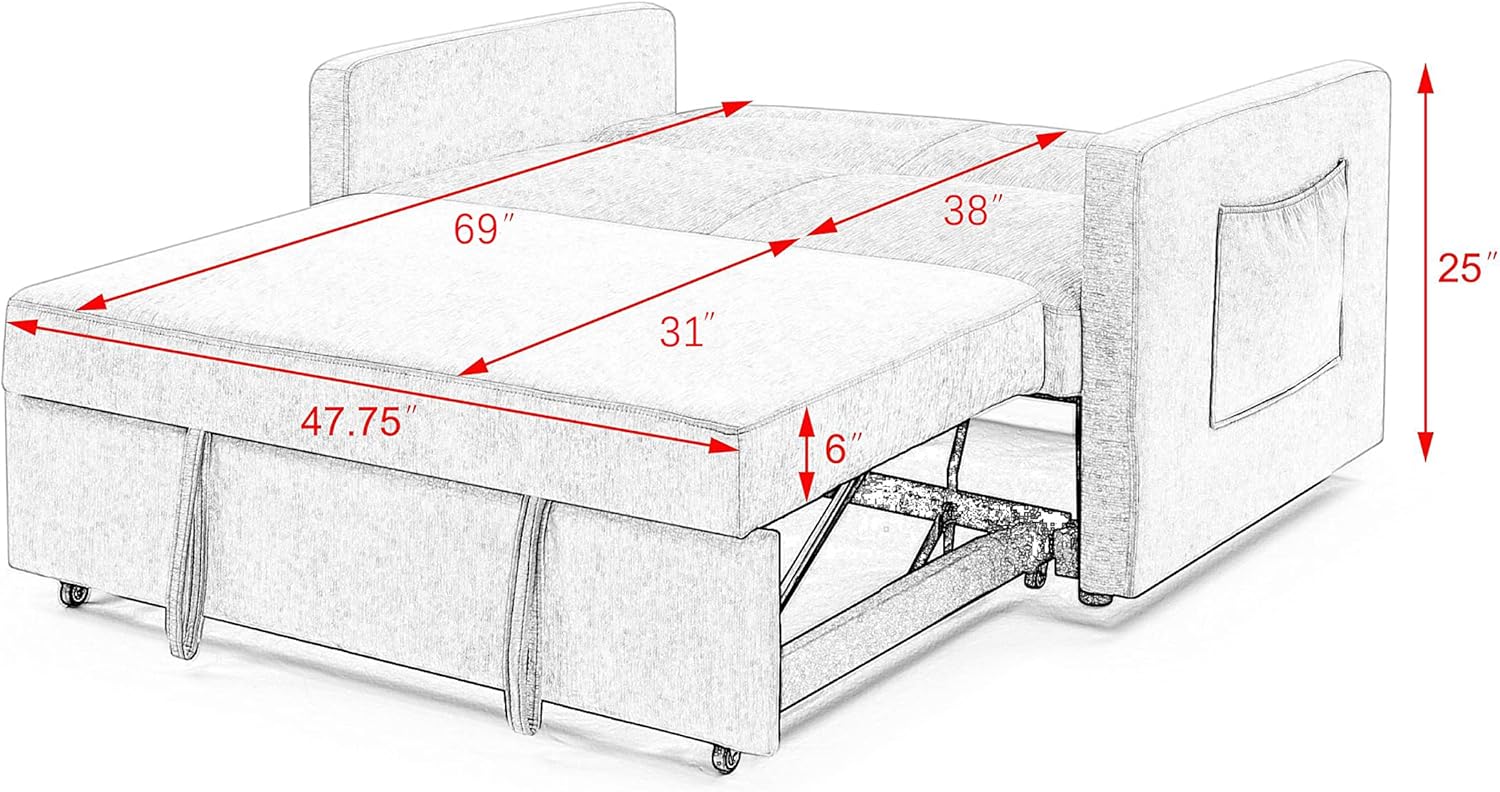 Beige Velvet 3 in 1 Convertible Sleeper Sofa P798