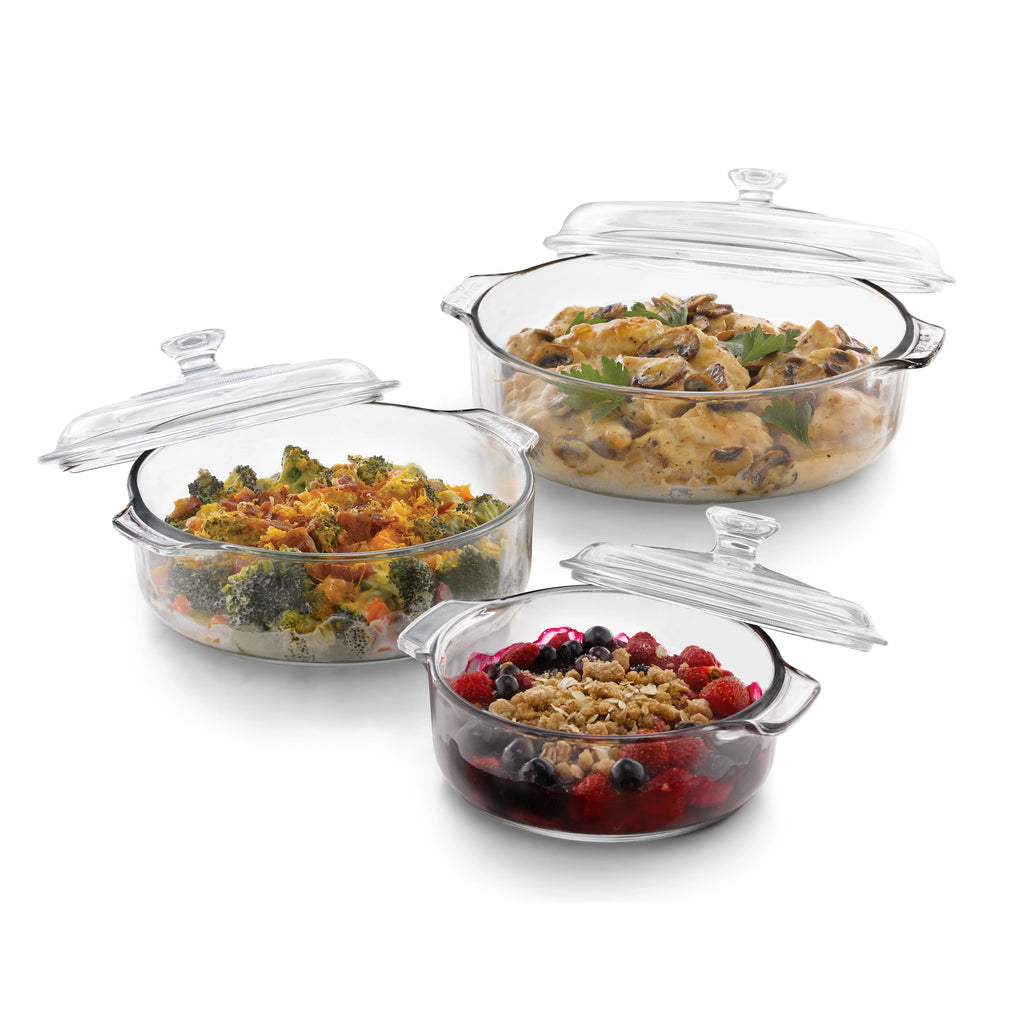 3-Piece Glass Casserole Baking Dish Set with Glass Covers G893