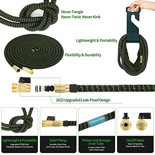 50 ft Expandable Garden Hose with 3/4" Solid Brass Fittings and 10 Pattern Spray Nozzle I47104