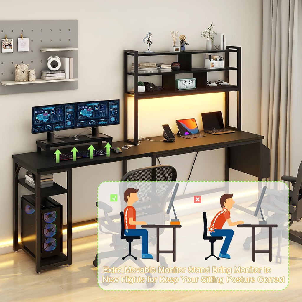 L Shaped Computer Desk with LED Lights and Power Outlets and USB Port S7697
