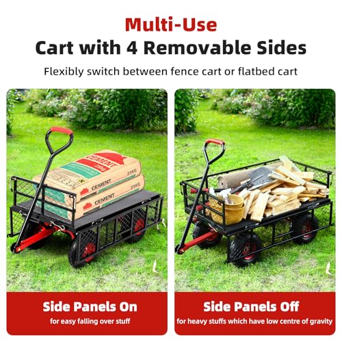 Steel Garden Dump Cart with Removable Mesh Sides and 10-Inch Wheels L880524