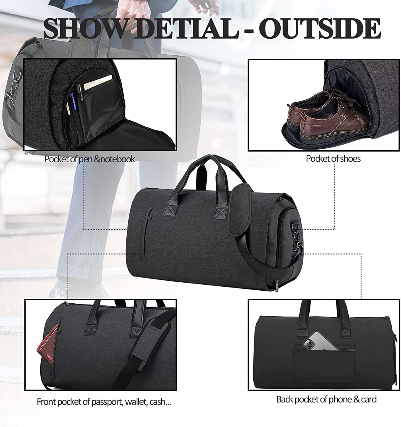 Convertible Garment Duffel Bag with Shoe Compartment C6583