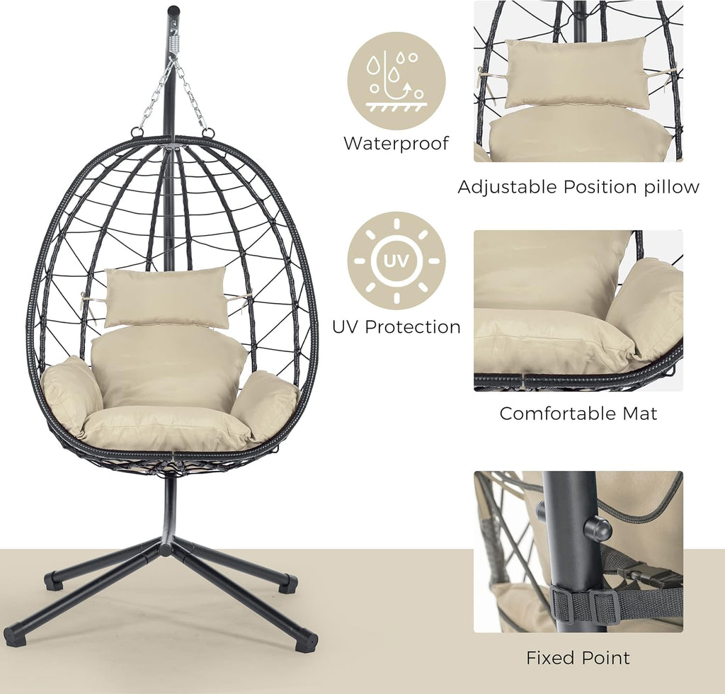 Egg Chair with Stand, Rattan Hanging Chair with Cushion S4962