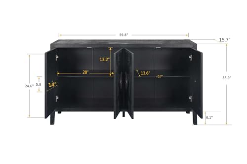 Smoke Blue 60'' Solid Wood Sideboard with 4 Doors and Adjustable Shelves S628504