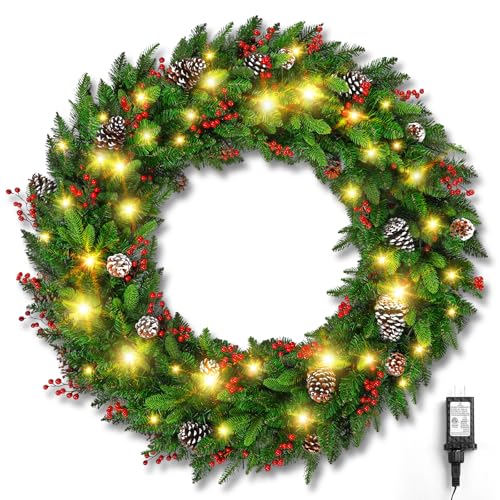 24 Inch Pre-Lit Artificial Christmas Wreath with 50 Lights W385743