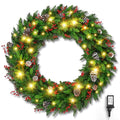 24 Inch Pre-Lit Artificial Christmas Wreath with 50 Lights W385743