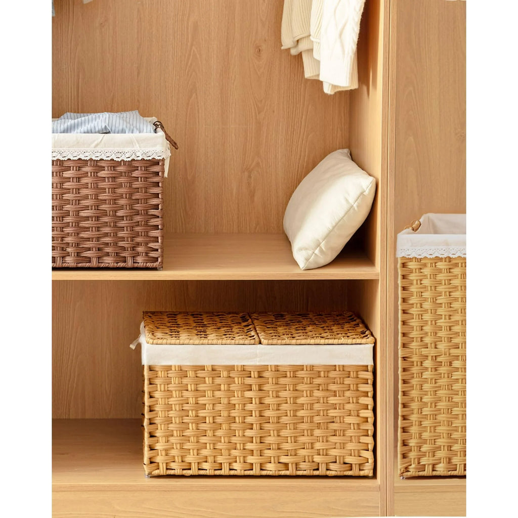 Natural Woven Rattan Storage Basket with Lid 42.3 Gallon N50059