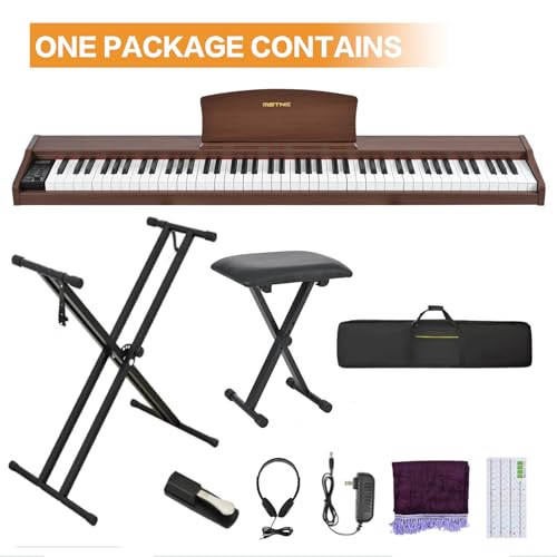 88 Key Semi Weighted Digital Piano with Bench, Stand, Sustain Pedal, Headphone (Black) G9435