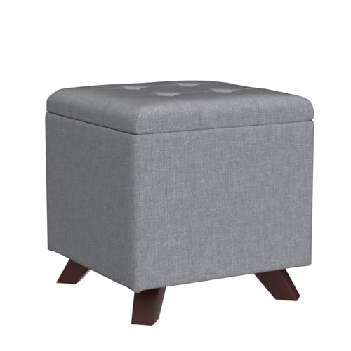 Gray Linen Tufted Square Storage Ottoman with Lift Off Lid Q41182