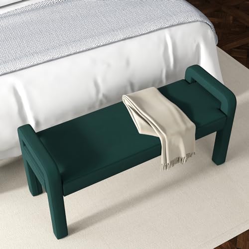 Beige Teddy Velvet Armrest Bench with Dark Brown Wooden Legs O530063