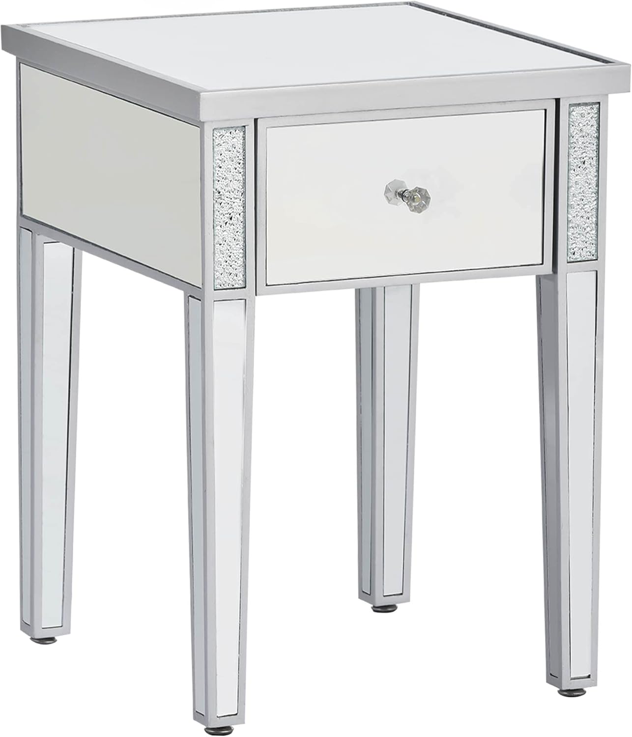 Silver Glass Mirrored End Table with Drawer M63592