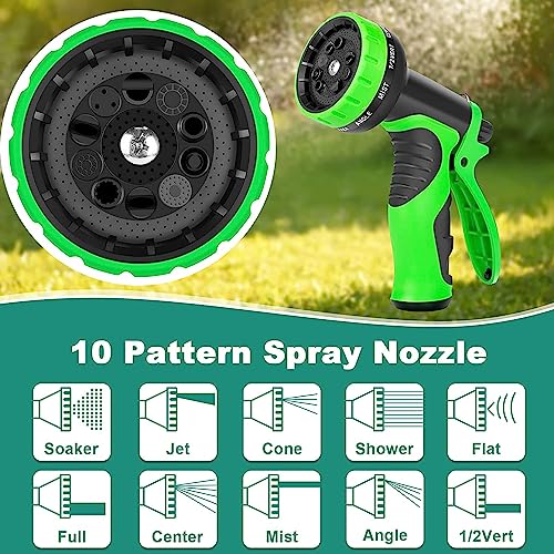 50 ft Expandable Garden Hose with 3/4" Solid Brass Fittings and 10 Pattern Spray Nozzle I47104