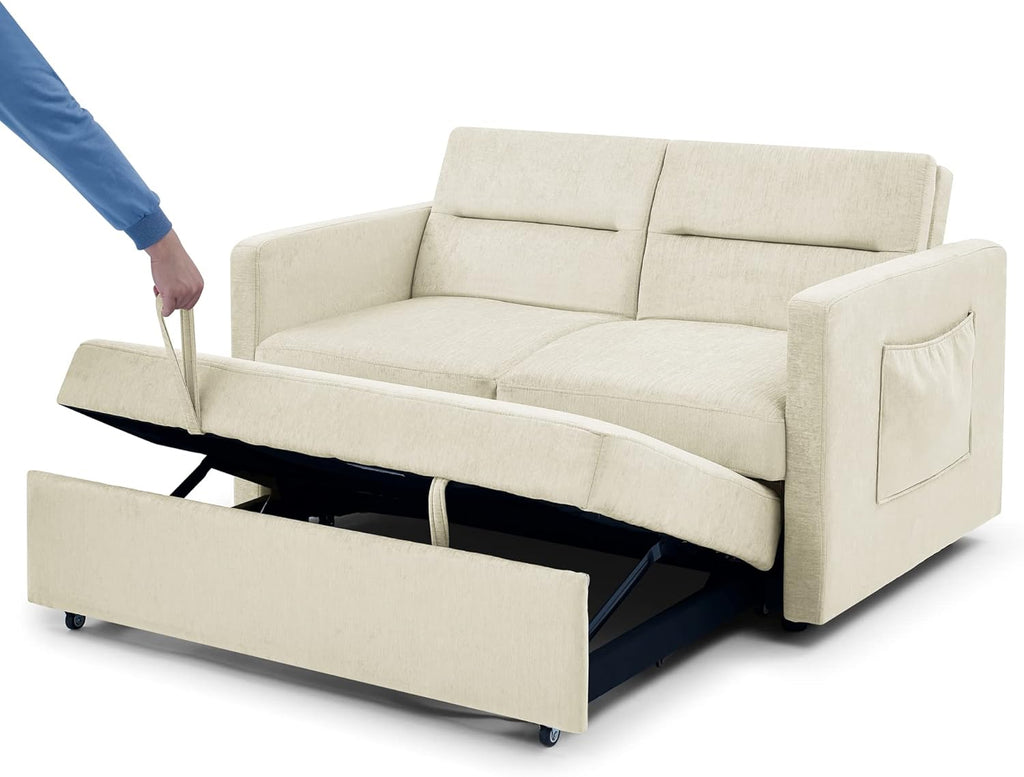 Beige Velvet 3 in 1 Convertible Sleeper Sofa P798