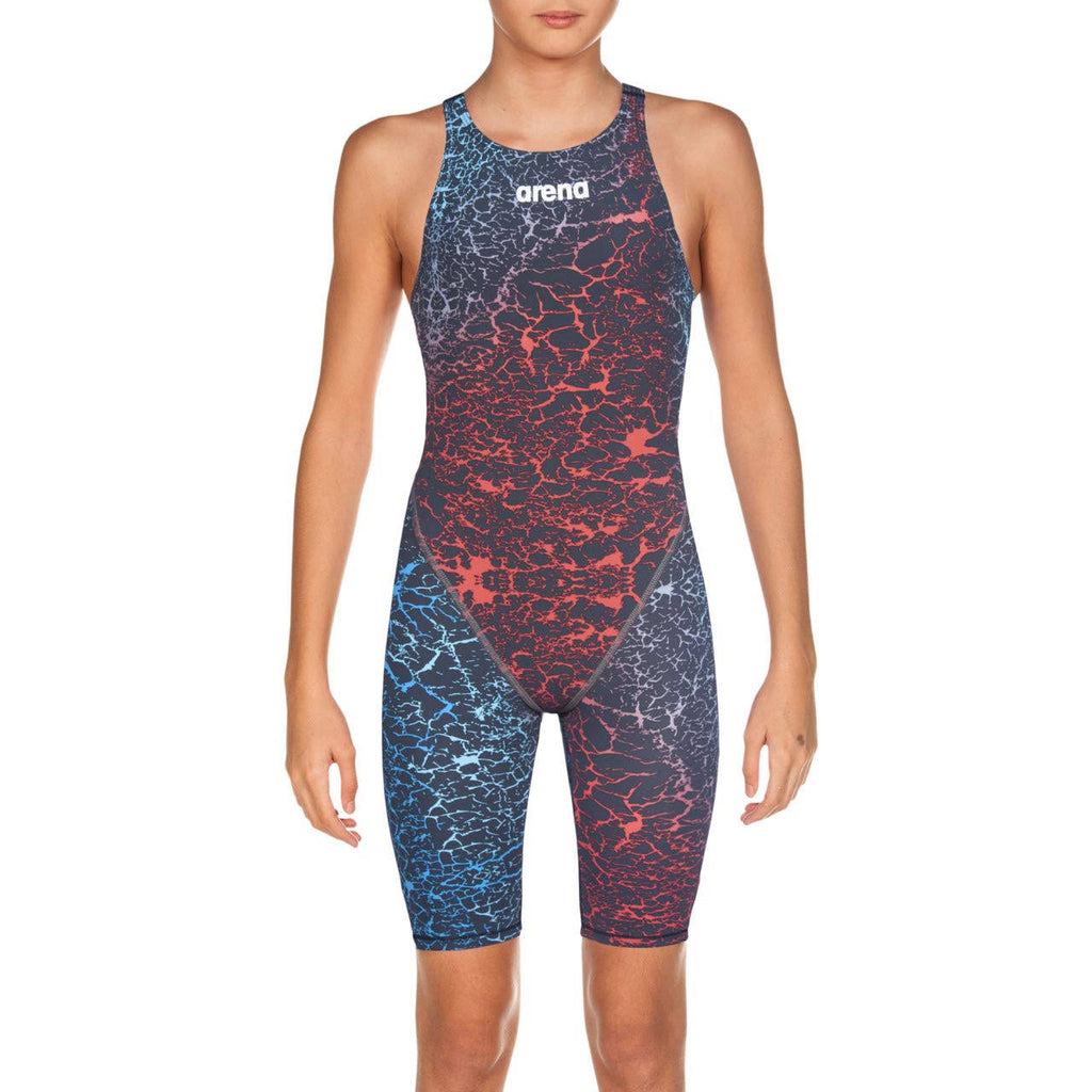 Girls' Powerskin Kneeskin Open Back Tech Suit Swimsuit - Storm Blue/Red 26 I3417