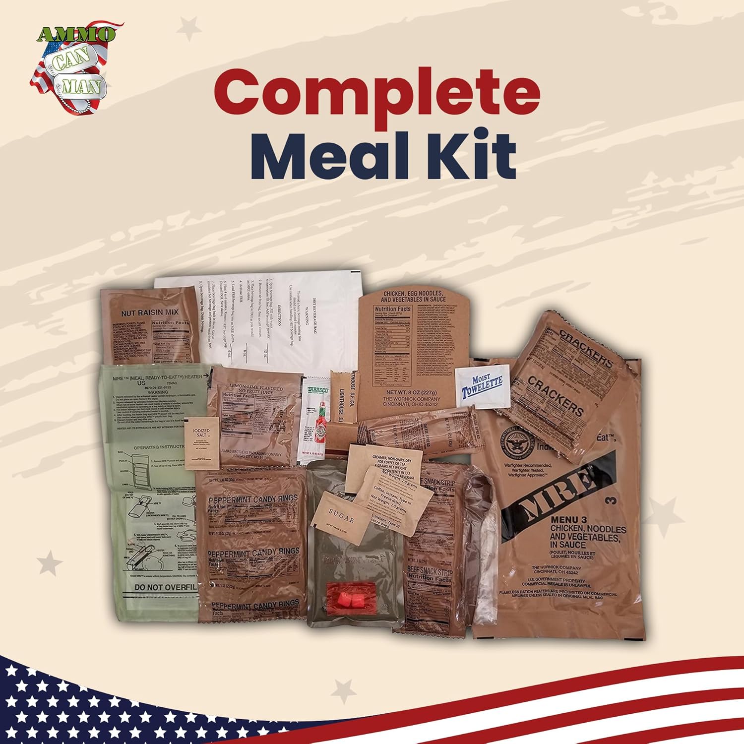 12 Pack MRE with Flameless Heaters and Freeze Dried Meals V20337