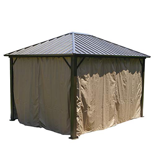 10'x12' Hardtop Metal Gazebo with Sidewalls Curtains N55620