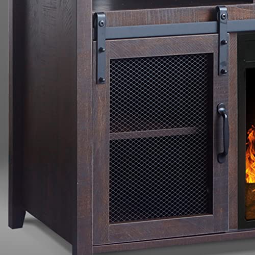 White Oak Fireplace TV Stand with Open Storage Shelves and Cabinets L792131