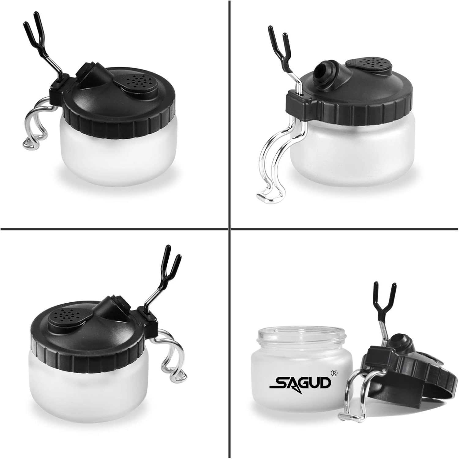 Airbrush Cleaning Pot Glass Jar Kit with Holder Station I16057