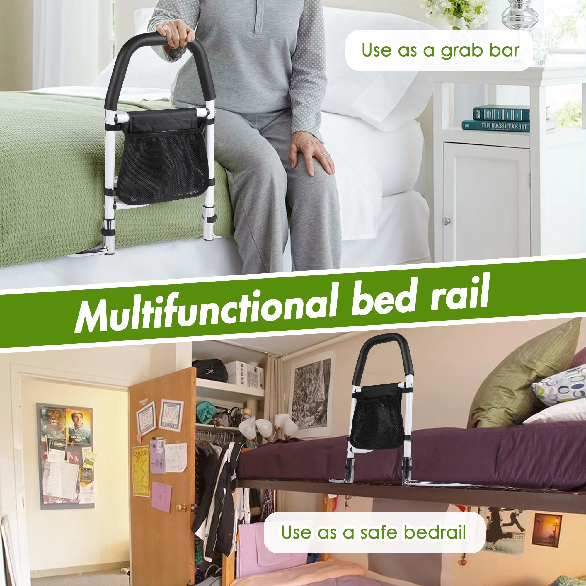 Bed Assist Rail with Anchor Strap and Storage Pocket V3444