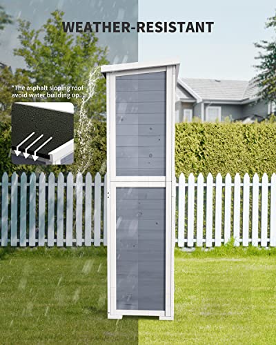 Outdoor Storage Cabinet with 3 Shelves, Double Lockable Wooden Garden Shed with Waterproof Roof E3234