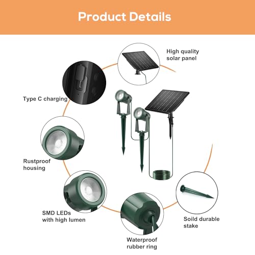 Black Solar Powered Landscape Spotlights (4 Pack, Warm White) N515
