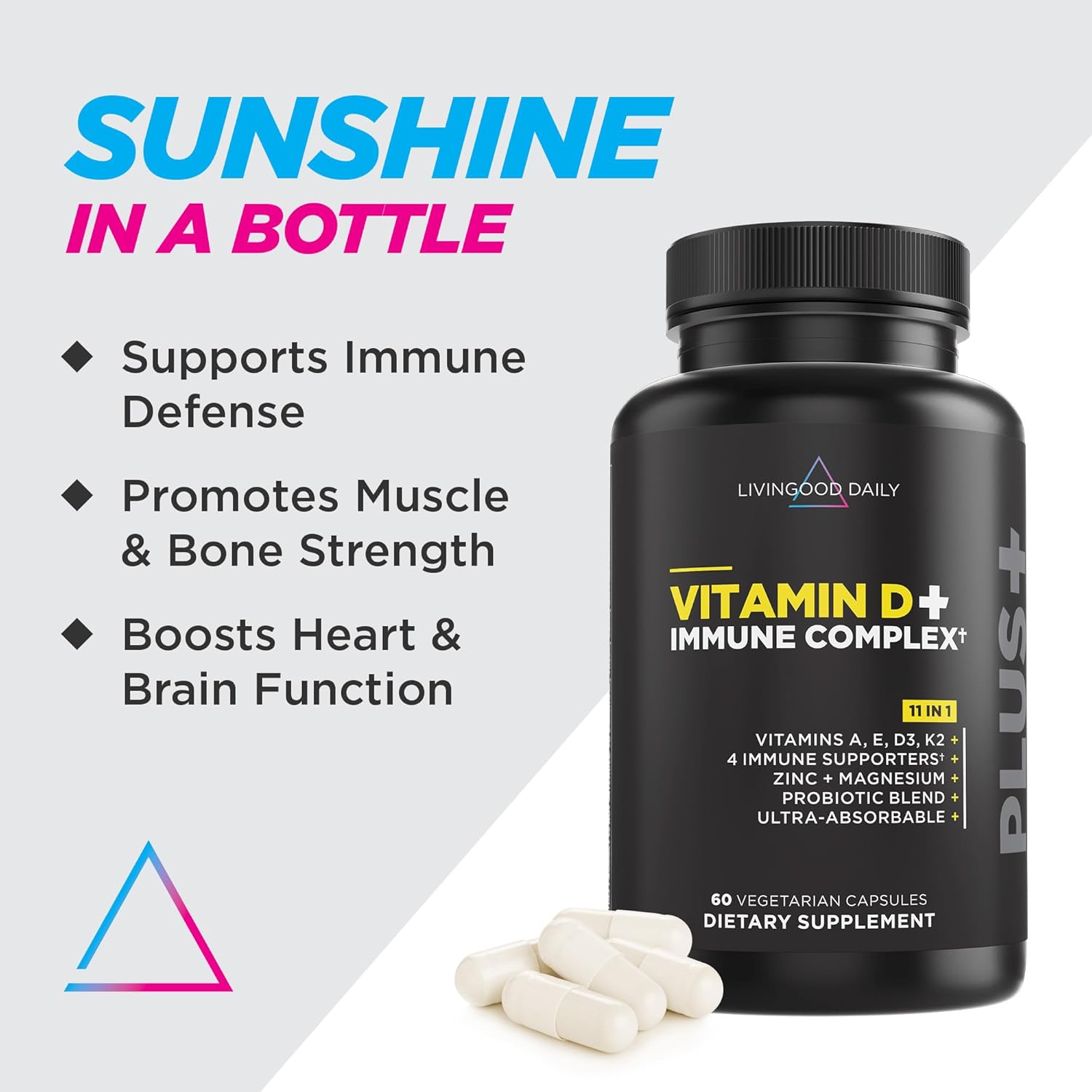 9-in-1 Vitamin D3 K2 Supplement, 60 Capsules V304898