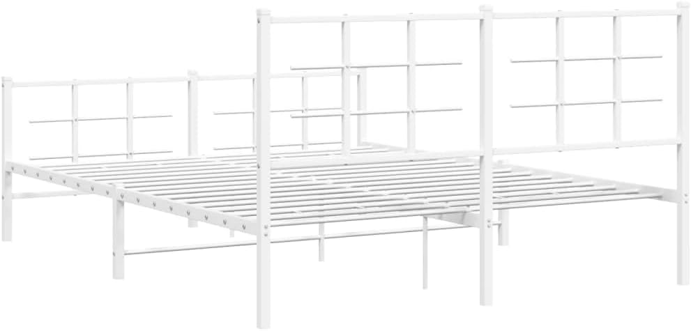White Steel Metal Bed Frame Double Bed with Headboard Footboard H68388