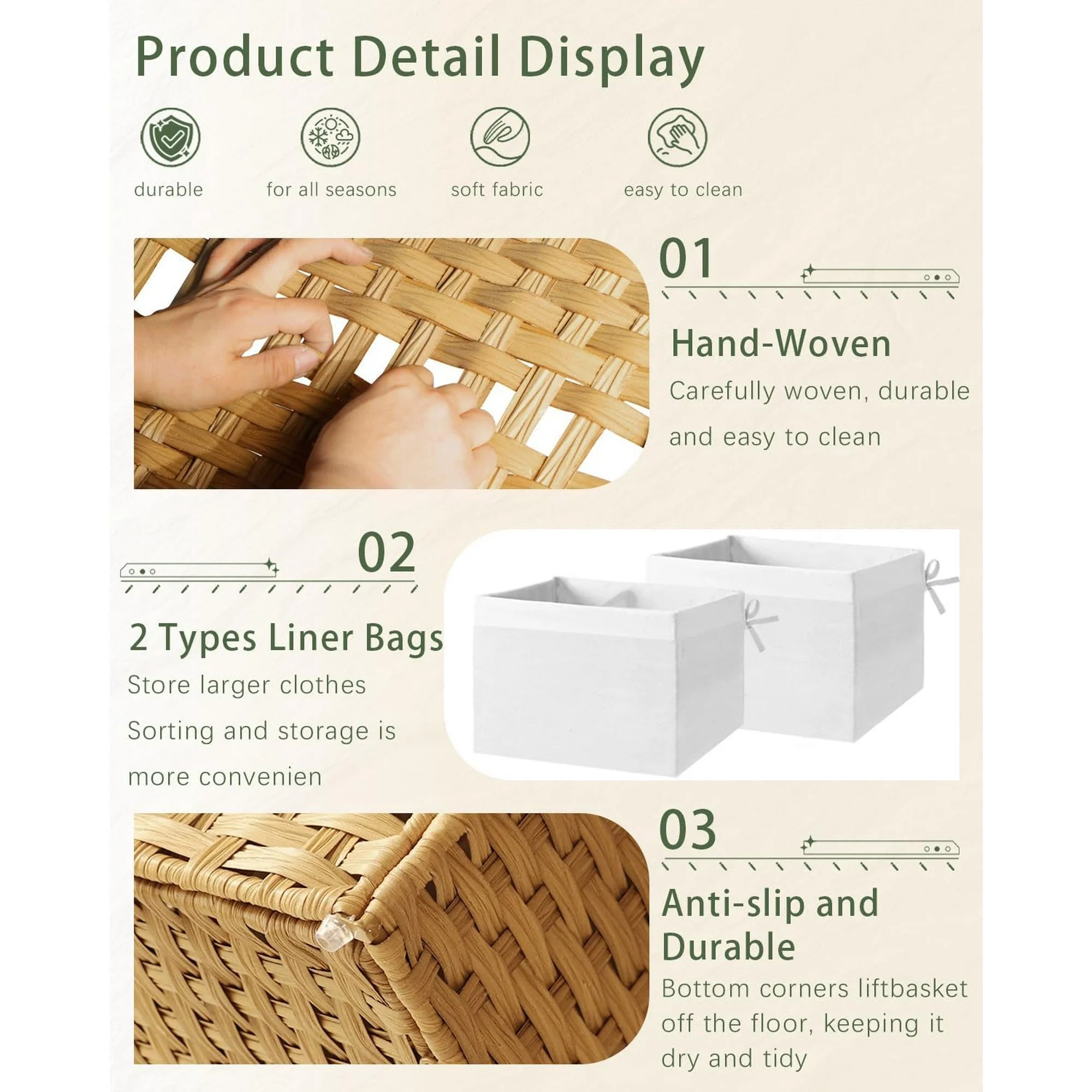 Natural Woven Rattan Storage Basket with Lid 42.3 Gallon N50059