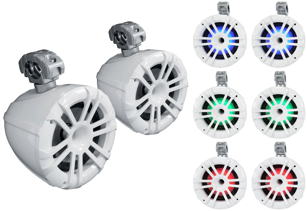 White 8" Marine Wakeboard Tower Speakers with Single-Din Receiver P479116