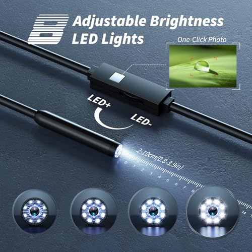 1920P HD Borescope with 8 Adjustable LED Lights, 16.4ft Semi-Rigid Snake Camera A976