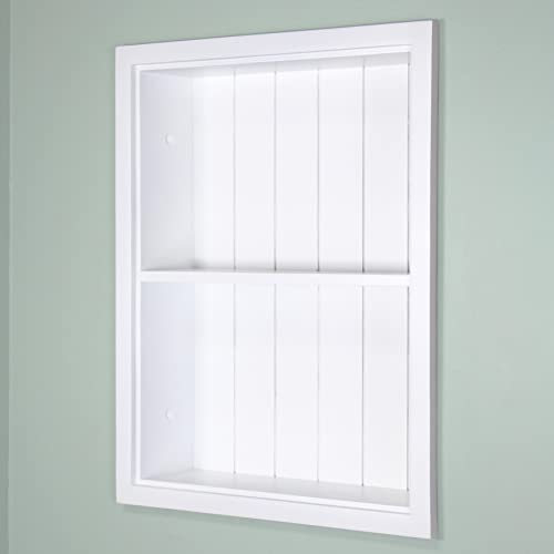 White Beadboard Recessed Wall Medicine Cabinet P126