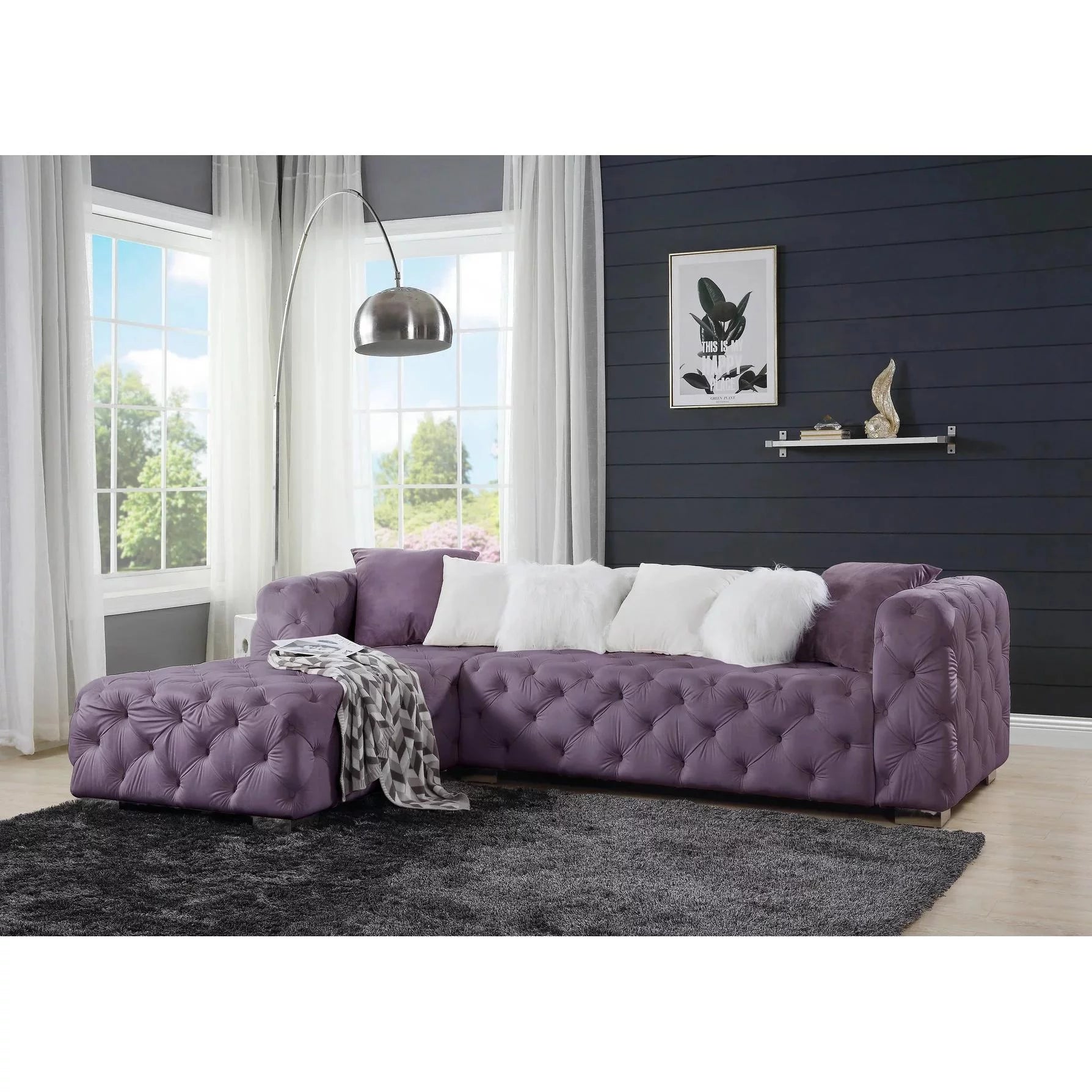 Purple Velvet Sectional Sofa L55288