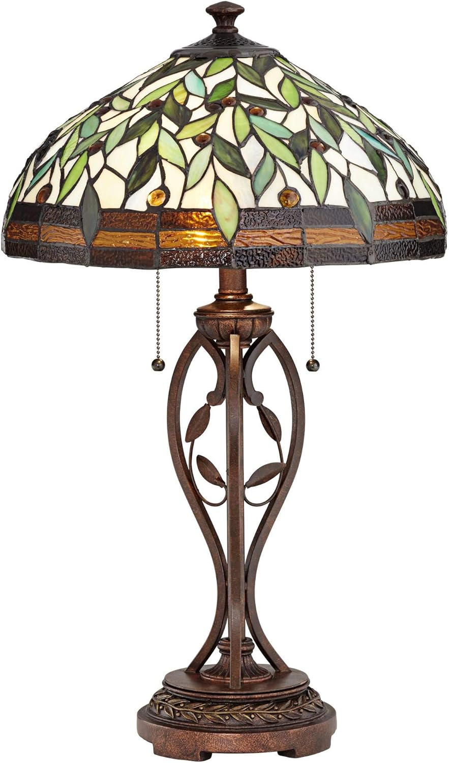Bronze Brown Table Lamp with Antique Glass Shade Z37842