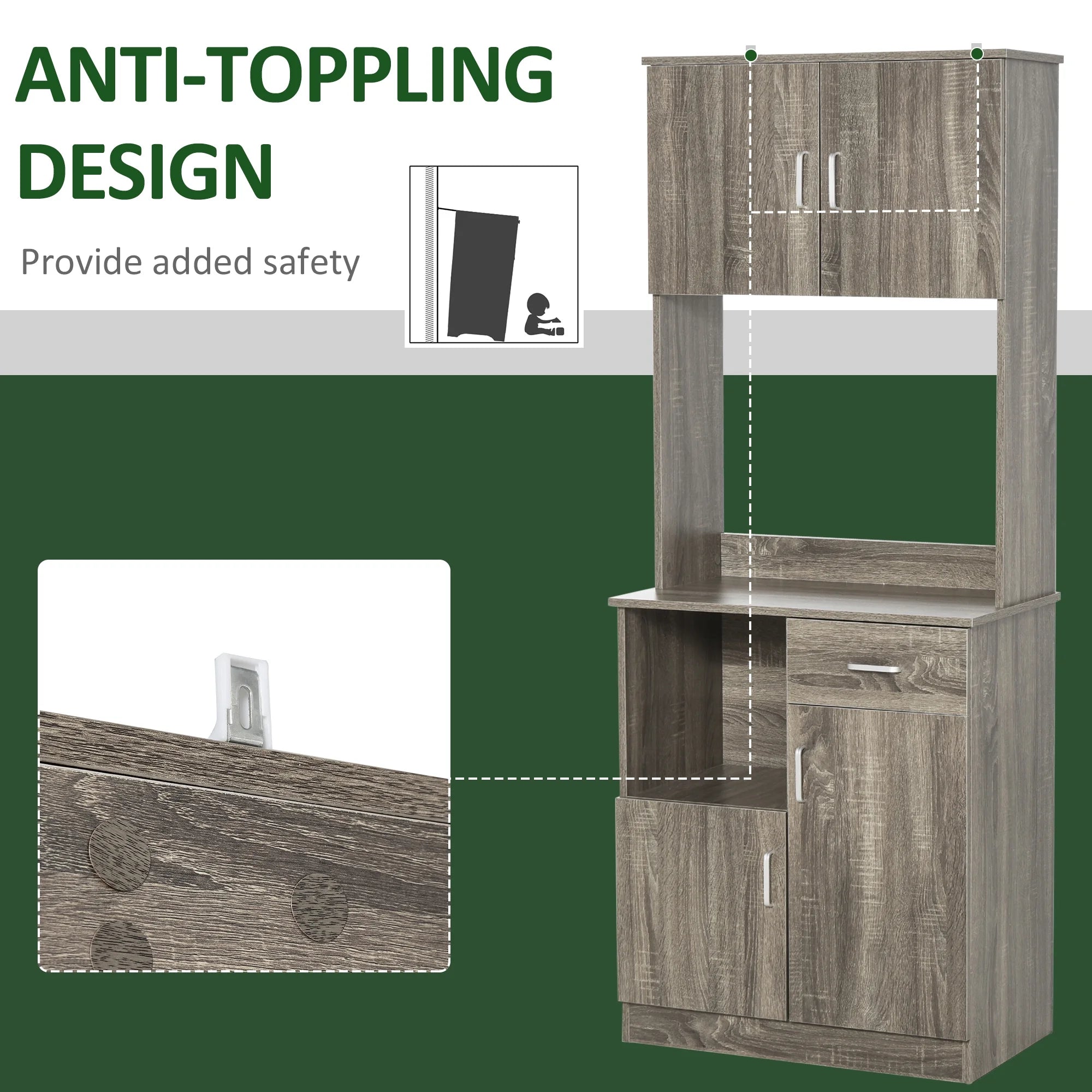 Gray Kitchen Pantry Storage Cabinet with Microwave Stand Z697127