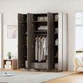 Wardrobe Armoire with 4 Doors, Mirror, Shelves, Drawers and Hanging Rod H857