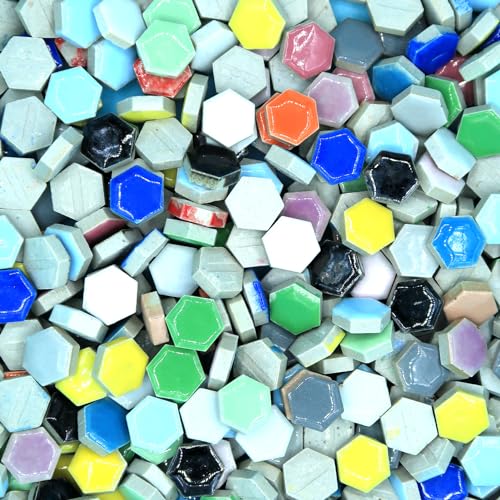 Yellow Hexagon Ceramic Mosaic Tiles, Pack of 100, 0.35 Inch J131861