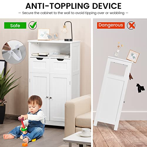 Black Bathroom Floor Cabinet with 2 Removable Drawers, 2 Doors & Adjustable Shelf I67282