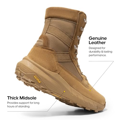 Men's Breathable Tactical Military Work Boots Side Zipper Leather Lightweight Hiking Motorcycle Combat Boots 8 Inches X19743