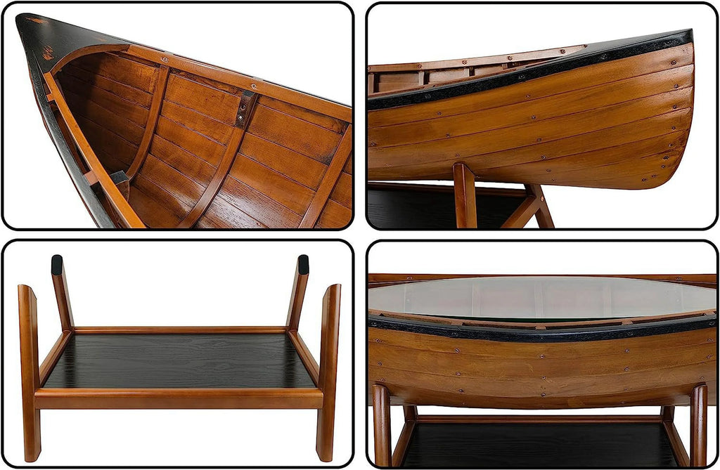 Wooden Boat Canoe Coffee Table Antique Honey Finish Y20786