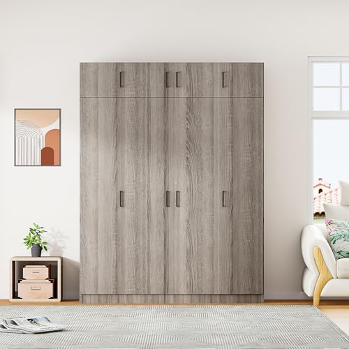 Wardrobe Armoire with 4 Doors, Mirror, Shelves, Drawers and Hanging Rod H857