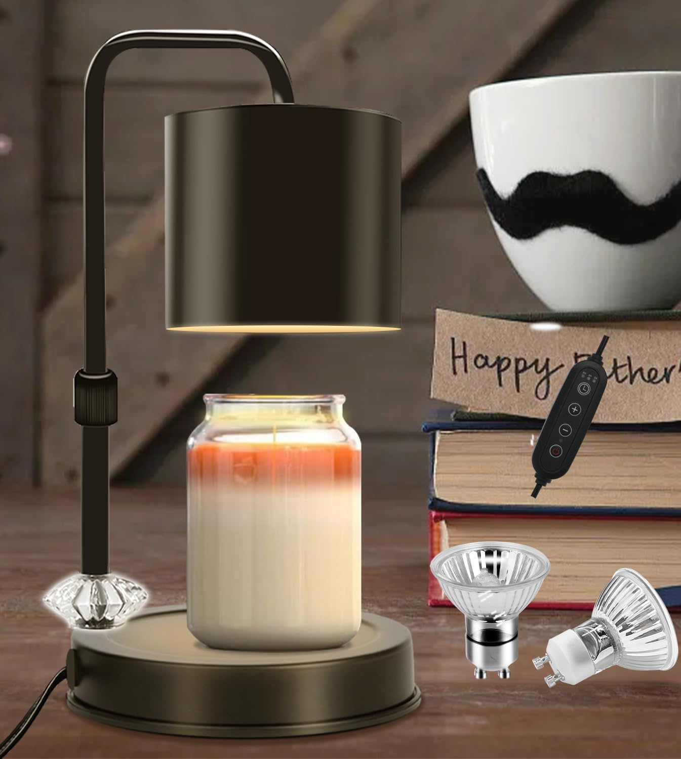 Candle Warmer Lamp with Timer, Adjustable Dimmable, 2 Bulbs R9443
