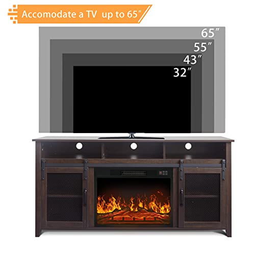White Oak Fireplace TV Stand with Open Storage Shelves and Cabinets L792131