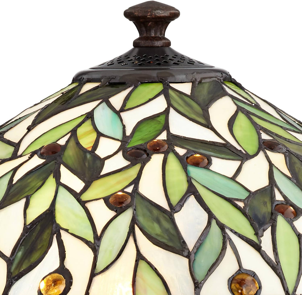 Bronze Brown Table Lamp with Antique Glass Shade Z37842