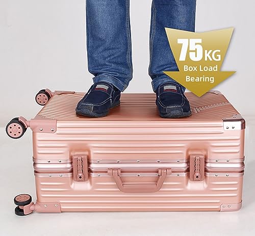 Aluminum Frame Hardside Luggage with Spinner Wheels and TSA Lock, 26 inch, Rose Gold+White R22117